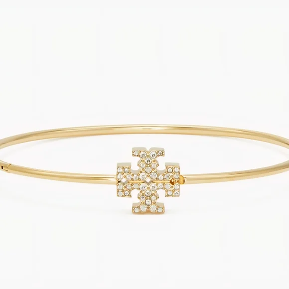 Tory Burch Gold Bangle with Crystal Emblem - Picture 3 of 4